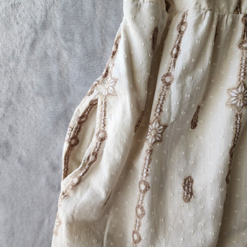 J. Jill Dress Womens Size 1X Tiered Boho Floral Lace Pockets Cream Cotton Midi - Picture 5 of 12